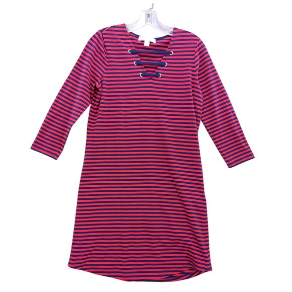 Michael‎ Kors Striped Dress Lace Up Casual Tunic Red Blue XS - Picture 1 of 8